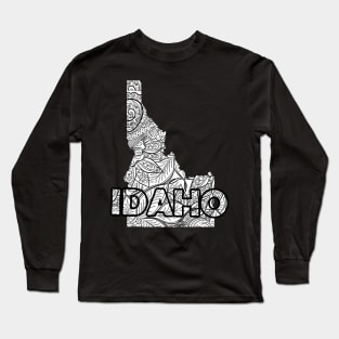 Mandala art map of Idaho with text in white Long Sleeve T-Shirt